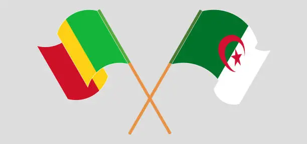 Vector illustration of Crossed and waving flags of Mali and Algeria