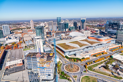 The downtown area of beautiful Nashville, Tennessee, known as \