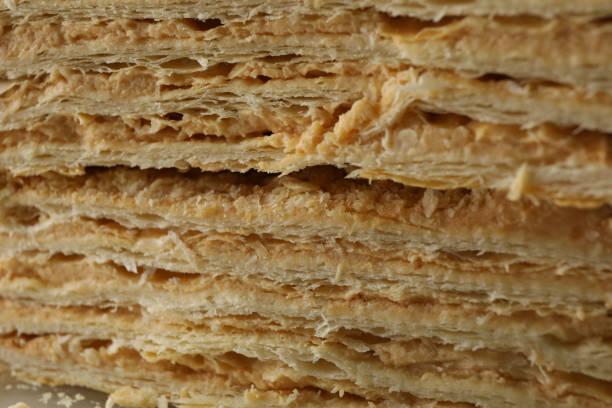 istock Delicious Napoleon cake on whole background, close up 1290097497