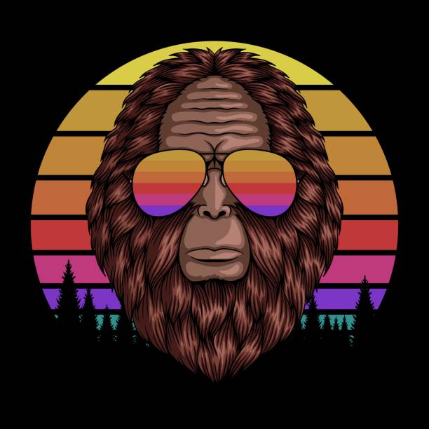 Bigfoot head eyeglasses sunset retro vector illustration Bigfoot head eyeglasses sunset retro vector illustration for your company or brand big feet cartoon stock illustrations