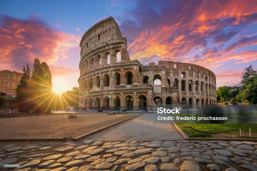 아침 태양과 로마의 콜로세움 - 로열티 프리 로마-이탈리아 스톡 사진