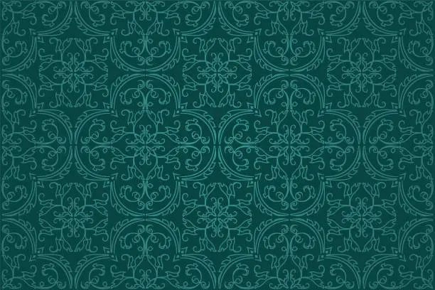 Vector illustration of Seamless Damask Background Pattern Design and Wallpaper Made of Turkish Texture Ceramic Tiles in Vector