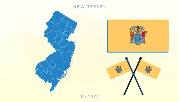 Vector illustration of Vector flag of New Jersey, New Jersey map, illustration