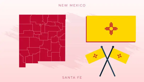 Vector illustration of Vector flag of New Mexico, New Mexico map, illustration flag size vector.