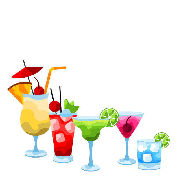 ilustrações de stock, clip art, desenhos animados e ícones de background with alcohol cocktails. - margarita cocktail drink umbrella drink