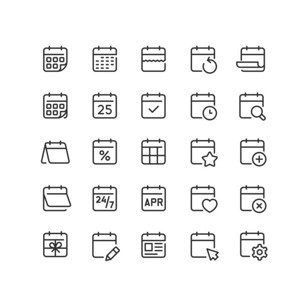 kalenderliniensymbole bearbeitbarer strich - time icon stock-grafiken, -clipart, -cartoons und -symbole