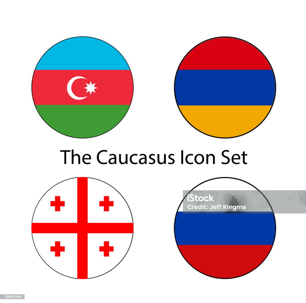 Кнопка флага Кавказа округляется на изолированном белом для Ближнего Востока, южного форума или Европы нажатия кнопки концепций. - Векторная графика Азербайджан роялти-фри
