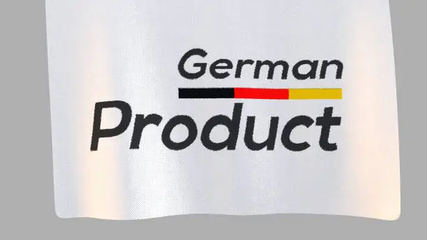 Photo of German Product unfolding cloth sign. Clipping path included so you can put your own background.