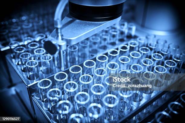 Analyzing Samples In Test Tube Backgrounds Stock Photo - Download Image Now - Laboratory, Medicine, Test Tube