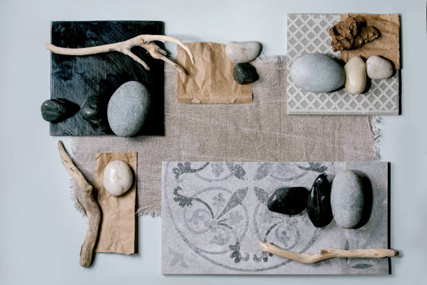 istock Creative layout squares with stones and branch 1290118538
