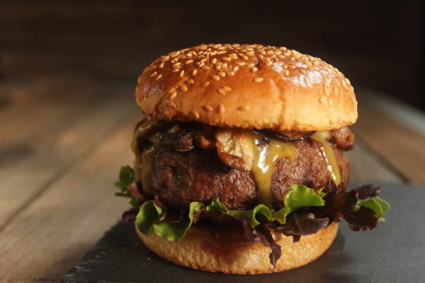 istock rustic hamburger with juicy mushroom meat 1290118628