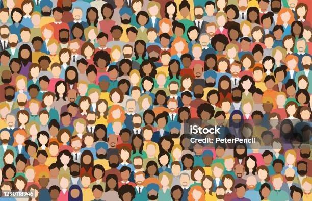 Multicultural Crowd Of People Group Of Different Men And Women Young Adult And Older Peole European Asian African And Arabian People Empty Faces Vector Illustration Stock Illustration - Download Image Now