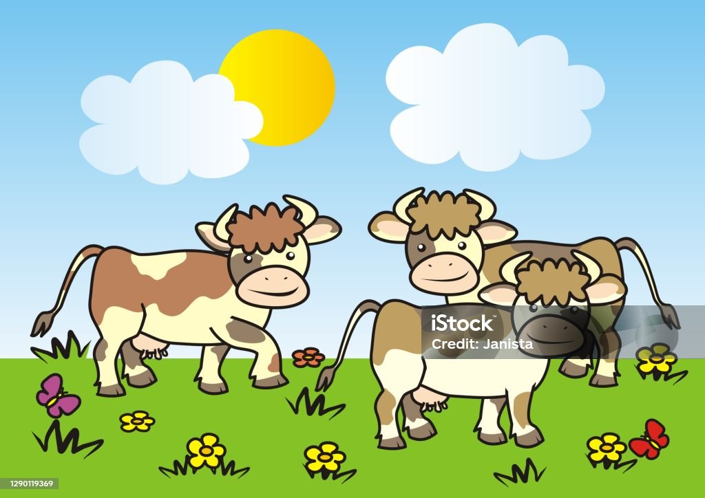 Herd Of Cows On Pasture Funny Vector Illustration Stock Illustration -  Download Image Now - Cow, Domestic Cattle, Cartoon - iStock