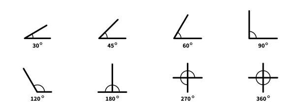 ilustraciones, imágenes clip art, dibujos animados e iconos de stock de conjunto de iconos de ángulo de grado. colección de ángulos vectoriales. - geometry geometric shape protractor mathematics