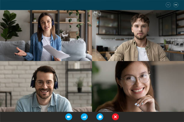 istock Screen view group video call, team brainstorming, negotiating online 1290123049