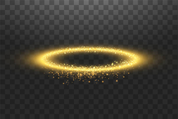 ilustrações de stock, clip art, desenhos animados e ícones de golden halo angel ring. isolated on black transparent background, vector illustration - halo