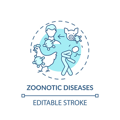 Zoonotic diseases turquoise concept icon. Bird, pig flu. Swine influenza. Infection from animal. Healthcare idea thin line illustration. Vector isolated outline RGB color drawing. Editable stroke