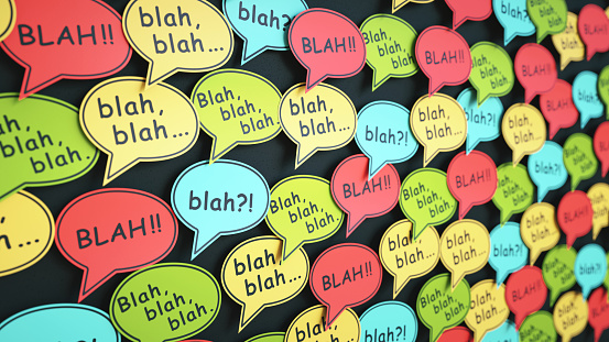 Multi colored speech bubble notes with abstract conversation text