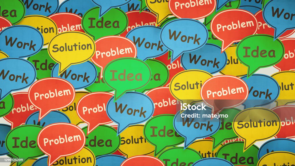 A multi-colored word cloud made out of speech bubbles with positive words message Abstract Stock Photo