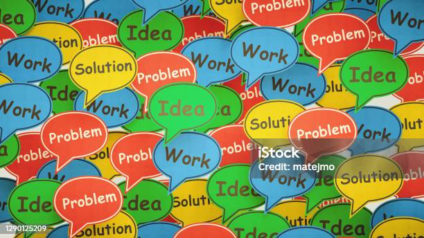 A Multicolored Word Cloud Made Out Of Speech Bubbles With Positive Words Message Stock Photo - Download Image Now