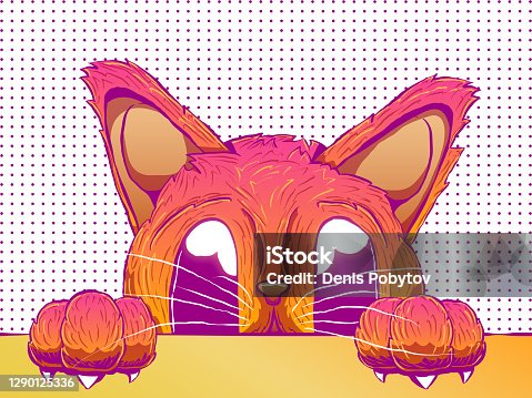 istock Hand-drawn cute illustration - Cat peeking from the table 1290125336