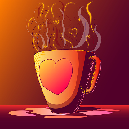 Hand-drawn magic illustration - Cup of hot drink.