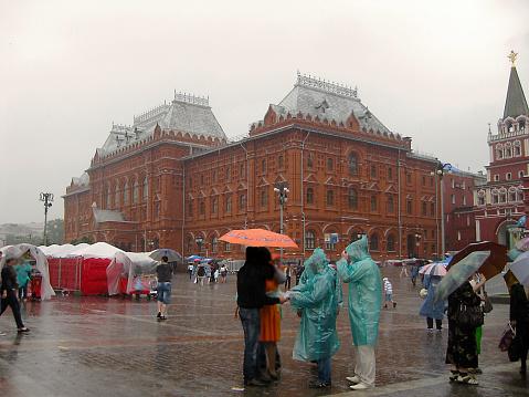 Moscow has Most rainy days are in January, February, June, July, August, September, October, November and December, But unexcpected rain can happen even in driest month.Moscow has unusually cold and rainy weather since April.During holidays record low temperatures and even snow is normal. Temperatures will drop as low as 6 degrees at night and rise to a maximum of 18 degrees during the day.