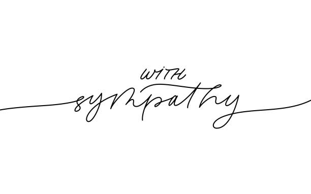 With sympathy ink line vector lettering. With sympathy ink line vector lettering. Modern phrase handwritten vector calligraphy with swooshes. Black paint lettering isolated on white background. Postcard, greeting card, t shirt print compassion stock illustrations