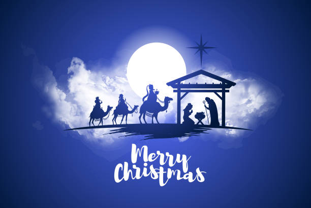 vector illustration Birth of Christ, baby Jesus reaching the Magi bear gifts, three wise kings and star of bethlehem, nativity christmas graphics design elements vector illustration Birth of Christ, baby Jesus reaching the Magi bear gifts, three wise kings and star of bethlehem, nativity christmas graphics design elements west bank stock illustrations