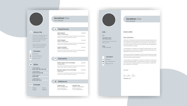 profesjonalny cv cv szablon projektowania i papieru firmowego / list motywacyjny dla ui / ux designer. wektor minimalistyczny styl - szablony do życiorysów stock illustrations