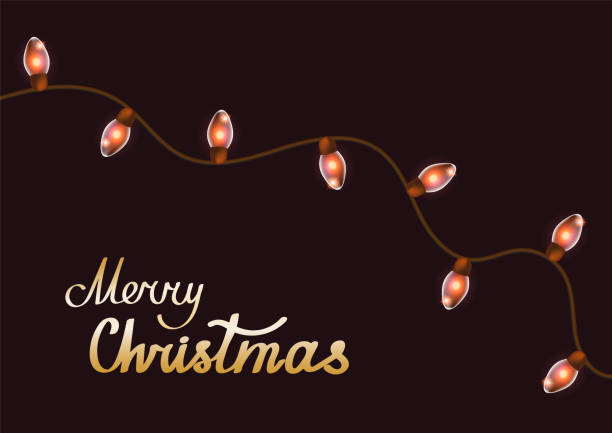 istock Merry Christmas and Happy New Year. Vector illustration with handwritten letters and Christmas fairy lights. Glowing garland. Christmas greeting card 1290133316