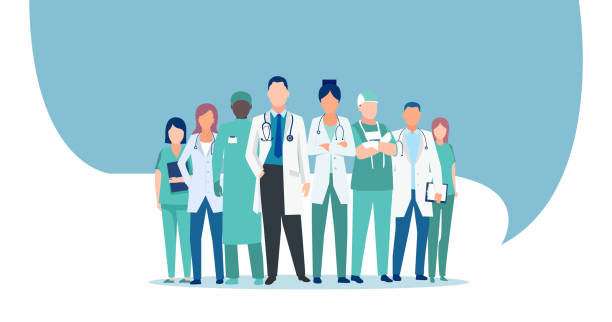 вектор медицинского персонала, группа врачей и медсестер - средний медицинский персонал иллюстрации stock illustrations