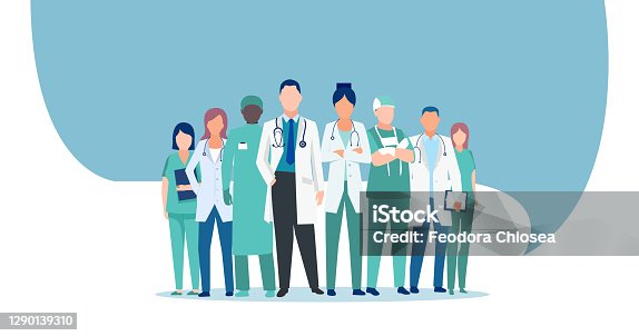 istock Vector of a medical staff, group of doctors and nurses 1290139310