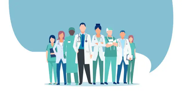 Vector illustration of Vector of a medical staff, group of doctors and nurses