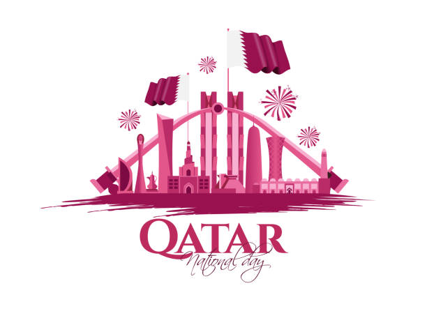 национальный день катара. национальный праздник, посвященный союзу и обретему независимость катара 18 декабря 1878 года. силуэты достопримеч� - qatari flag stock illustrations