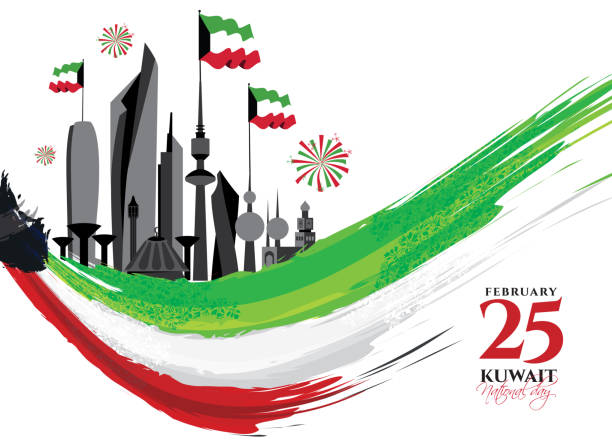 векторная иллюстрация. дизайн расписания на праздники кувейта. 25-й день является национальным праздником, днем независимости. 26 февраля - д� - firework display pyrotechnics building exterior design stock illustrations