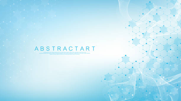 molekulare struktur hintergrund. wissenschaft vorlage tapete oder banner mit einem dna-moleküle. asbtract wissenschaftlichen molekül hintergrund. wellenfluss, innovationsmuster. vektor-illustration. - banner hexagon backgrounds technology stock-grafiken, -clipart, -cartoons und -symbole