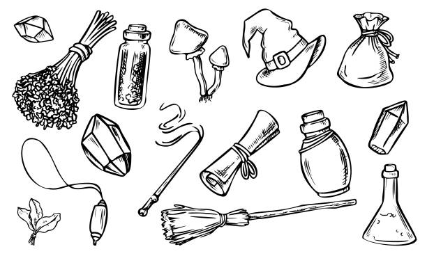 magic doodle set - potion stock-grafiken, -clipart, -cartoons und -symbole