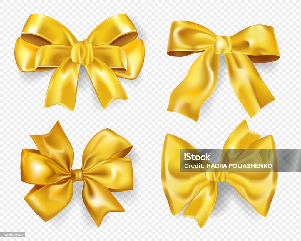 Coolection Of Gold Bows For Present Box Gold Decorative Bows Elegant  Holiday Present Wrapping Decorations On White Background Vector  Illustration Stock Illustration - Download Image Now - iStock
