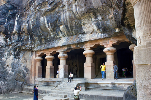 Mumbai, India - October 23, 2018: Cave Temple on Elephanta Island, UNESCO World Heritage Site, Bombay in Maharasthra State