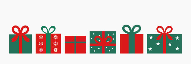 ilustrações de stock, clip art, desenhos animados e ícones de christmas presents collection. - christmas present bow christmas snowflake