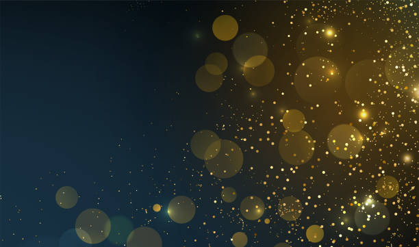 Holiday Abstract shiny color gold design element Holiday Abstract shiny color gold bokeh design element and glitter effect on dark background. For website, greeting, discount voucher, greeting and poster design award stock illustrations