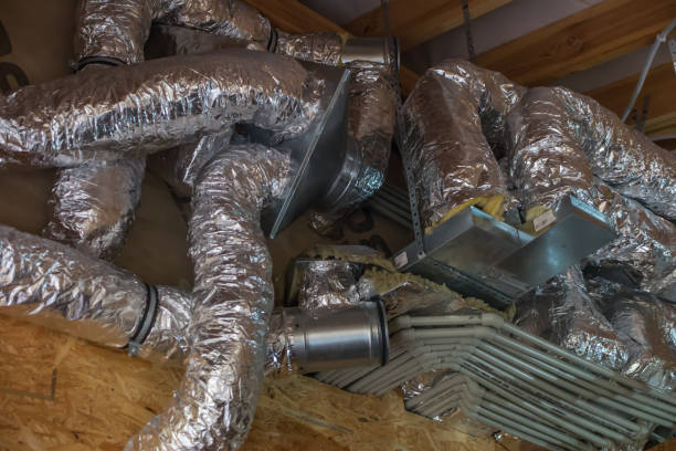 istock Capillary heating  and ventilation ducts in the house with frame technology. Capillary mats on MDF boards. 1290164151