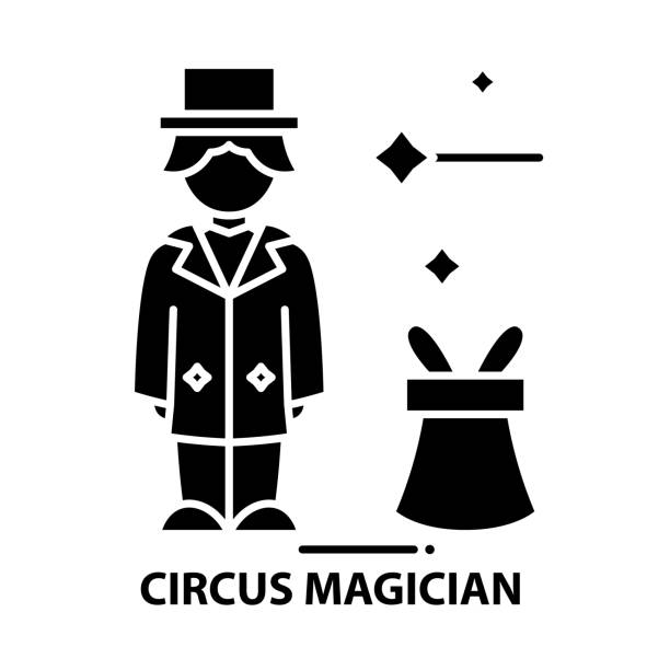 illustrazioni stock, clip art, cartoni animati e icone di tendenza di icona del mago del circo, segno vettoriale nero con tratti modificabili, illustrazione concettuale - magic circus wand circus theatrical performance stage theater