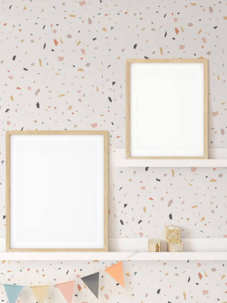 istock Frame mockup in child room interior. Nursery Interior in scandinavian style. 3d rendering, 3d illustration 1290166164