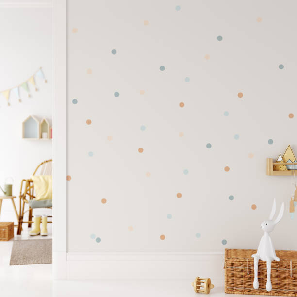 istock Wall mockup in child room interior. Nursery Interior in scandinavian style. 3d rendering, 3d illustration 1290166227