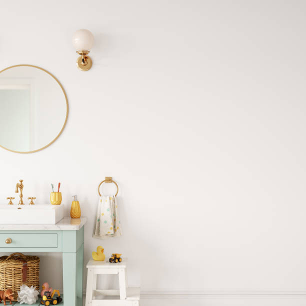 istock Wall mockup in child room interior. Nursery Interior in scandinavian style. 3d rendering, 3d illustration 1290166805