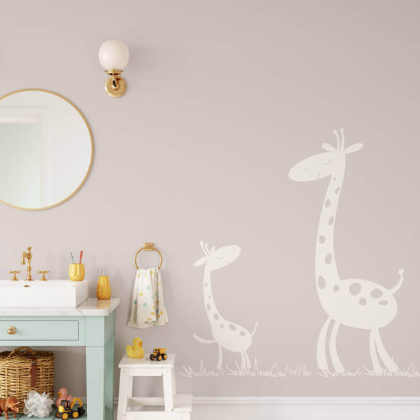 istock Wall mockup in child room interior. Nursery Interior in scandinavian style. 3d rendering, 3d illustration 1290166830