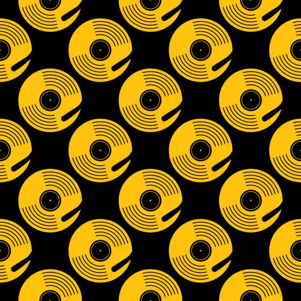 Vector illustration of Gold Record Turntable Seamless Pattern