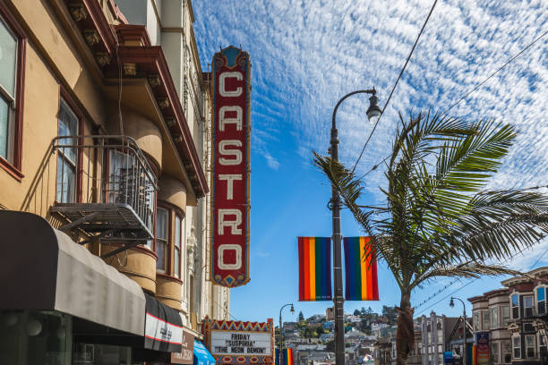 USA San Francisco editorial Castro Theater in Castro street, San Francisco, California, United States. San Francisco, USA - September 14 2018. colorado flag art pictures stock pictures, royalty-free photos & images